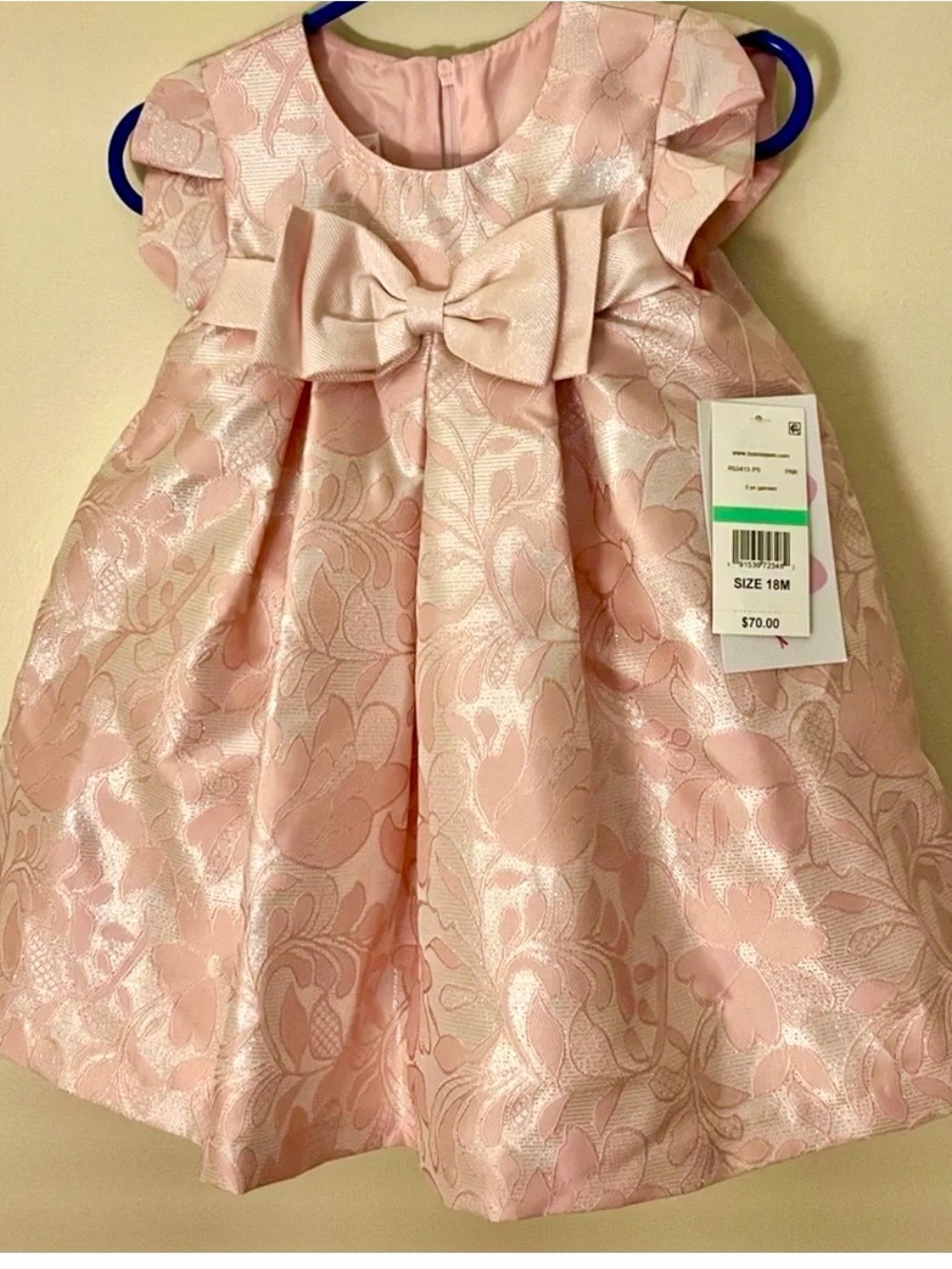 Bonnie Jean Pink & Ivory Floral Jacquard Bow Party Dress